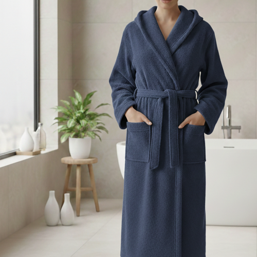 Accappatoio blu 100% cotone Con cappuccio, Taglia L - Satotite Luxury