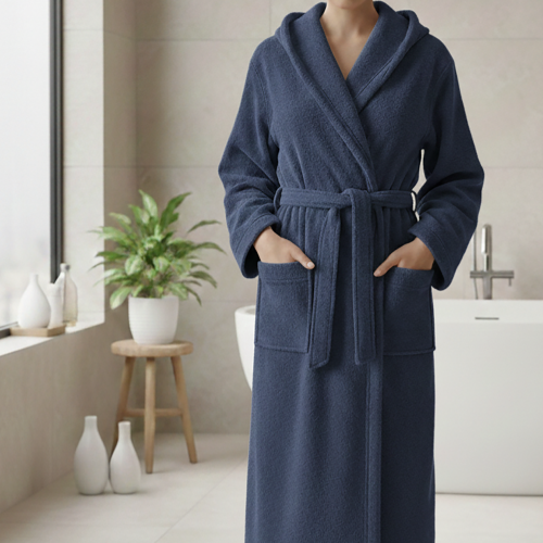 Accappatoio blu 100% cotone Con cappuccio, Taglia M - Satoka Luxury