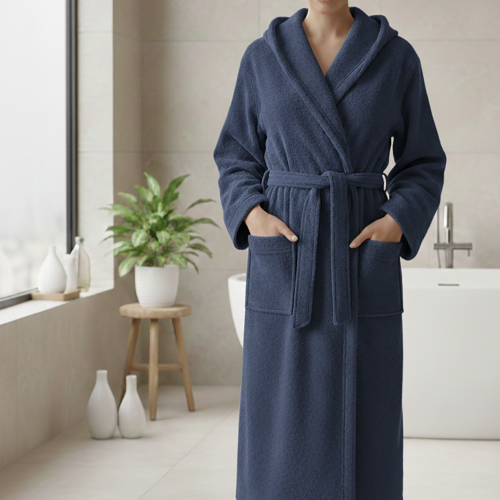 Accappatoio blu 100% cotone Con cappuccio, Taglia S - Satofa Luxury