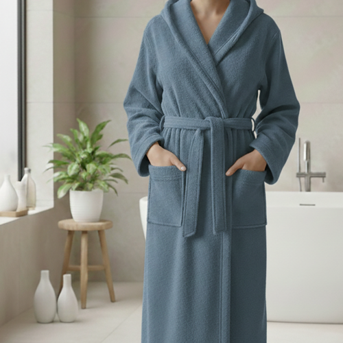 Accappatoio blu Fiordaliso 100% cotone Con cappuccio , Taglia L - Satotite Luxury