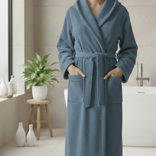 Accappatoio blu Fiordaliso 100% cotone Con cappuccio , Taglia M - Satoka Luxury