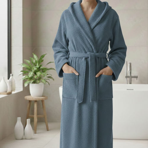 Accappatoio blu Fiordaliso 100% cotone Con cappuccio , Taglia XL - Satiza Luxury