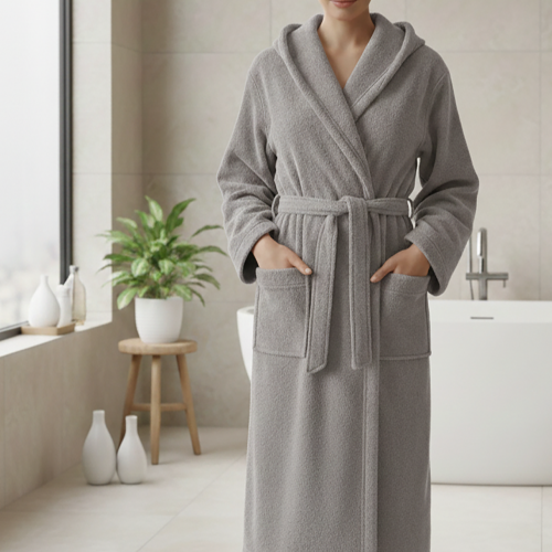 Accappatoio Grigio 100% cotone Con cappuccio , Taglia L - Satotite Luxury