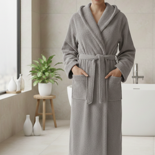 Accappatoio Grigio 100% cotone Con cappuccio, Taglia XL - Satiza Luxury