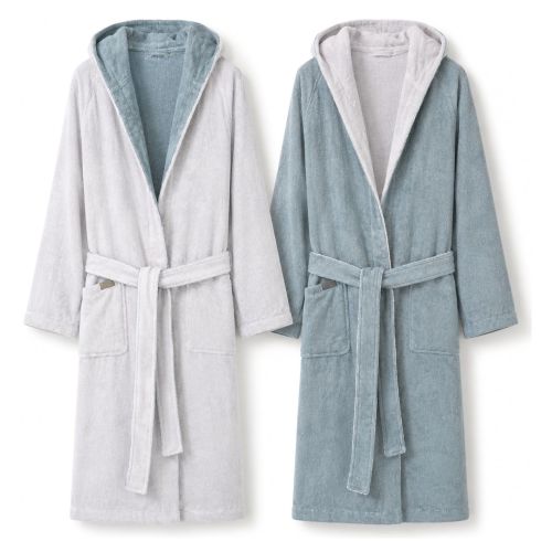 Accappatoio Grigio Chiaro Grigio Scuro 100% Cotone Egiziano a fibra lunga pettinato Reversibile Con cappuccio , Taglia XXL - Sekate Luxury