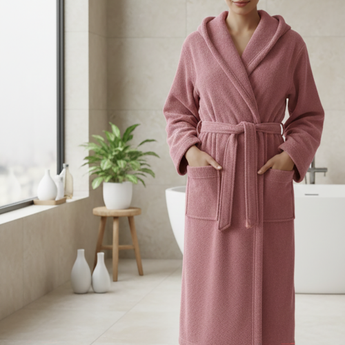 Accappatoio Rosa 100% cotone Con cappuccio, Taglia M - Satoka Luxury