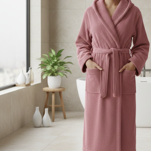 Accappatoio Rosa 100% cotone Con cappuccio, Taglia S - Satofa Luxury