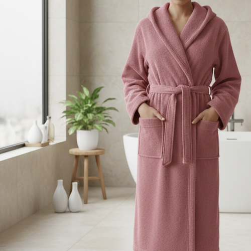 Accappatoio Rosa 100% cotone Con cappuccio, Taglia XL - Satiza Luxury