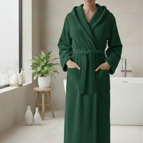 Accappatoio Verde 100% cotone Con cappuccio , Taglia L - Satotite Luxury
