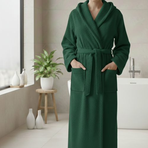 Accappatoio Verde 100% cotone Con cappuccio, Taglia M - Satoka Luxury