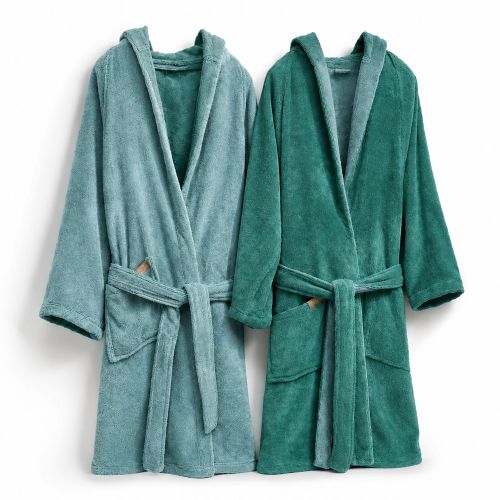 Accappatoio Verde Acqua Verde Scuro 100% Cotone Egiziano a fibra lunga pettinato Reversibile Con cappuccio , Taglia XXL - Sekate Luxury
