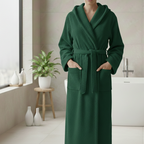 Accappatoio Verde Grigio 100% cotone Con cappuccio, Taglia XL - Satiza Luxury