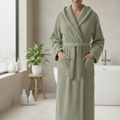 Accappatoio Verde Menta 100% cotone Con cappuccio , Taglia L - Satotite Luxury