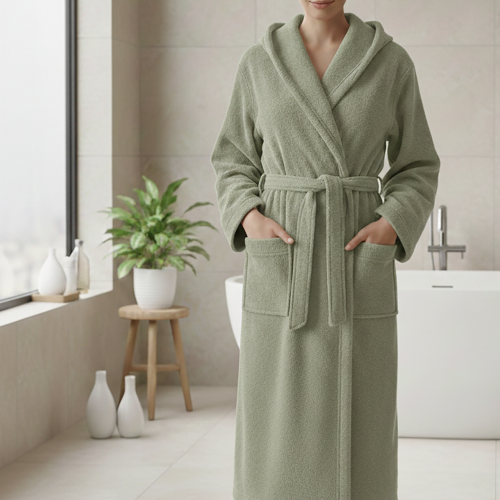 Accappatoio Verde Menta 100% cotone Con cappuccio , Taglia M - Satoka Luxury