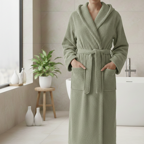Accappatoio Verde Menta 100% cotone Con cappuccio , Taglia S - Satofa Luxury