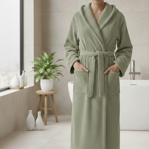 Accappatoio Verde Menta 100% cotone Con cappuccio , Taglia XL - Satiza Luxury