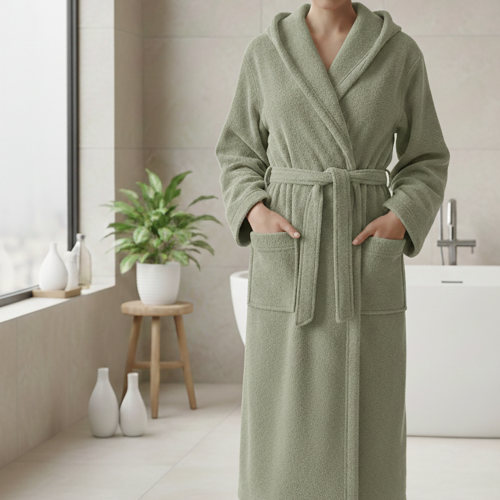 Accappatoio Verde Menta 100% cotone Con cappuccio , Taglia XXL - Satina Luxury