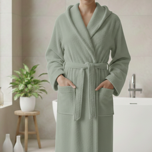 Accappatoio Verde Salvia 100% cotone Con cappuccio , Taglia L - Satotite Luxury