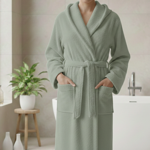 Accappatoio Verde Salvia 100% cotone Con cappuccio , Taglia XXL - Satina Luxury