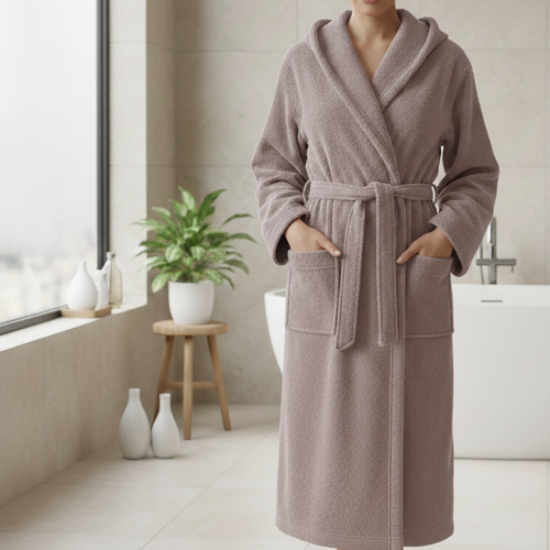 Accappatoio Viola Lilla 100% cotone Con cappuccio , Taglia L - Satotite Luxury