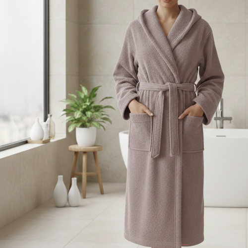 Accappatoio Viola Lilla 100% cotone Con cappuccio , Taglia M - Satoka Luxury