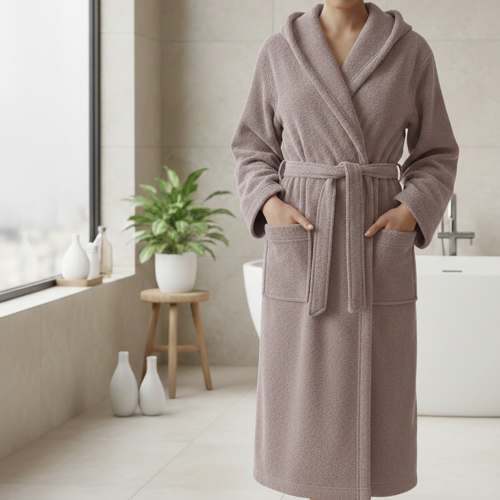 Accappatoio Viola Lilla 100% cotone Con cappuccio , Taglia XL - Satiza Luxury