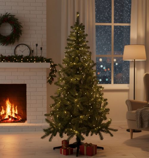 Albero di Natale 150 cm Albigna, Pino artificiale, Albero effetto reale, Alberello natalizio, Made in Italy, 80x80 h150 cm, Verde
