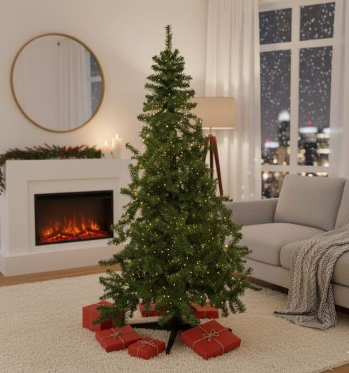 Albero di Natale Albigna, Pino artificiale, Albero effetto reale, Alberello natalizio, Made in Italy, 140x140 h200 cm, Verde