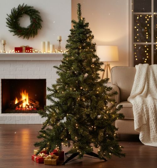 Albero di Natale Plaine, Pino artificiale, Albero effetto reale, Alberello natalizio, Made in Italy, 140x140 h200 cm, Verde
