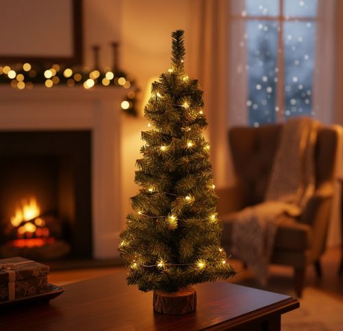 Albero di Natale Sassiere, Pino artificiale, Albero effetto reale, Alberello natalizio, Made in Italy, 40x40 h75 cm, Verde