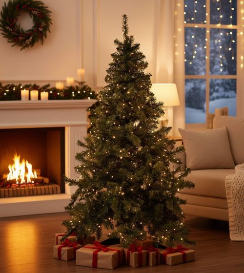 Albero di Natale Verde 91 Rami Apertura Rami Singoli 250h cm, Ignifugo Ritardante di Fiamma Made in Italy - Tinsel