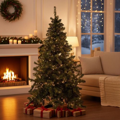 Albero di Natale Verde 91 Rami Apertura Rami Singoli 250h cm, Ignifugo Ritardante di Fiamma Made in Italy - Tinsel
