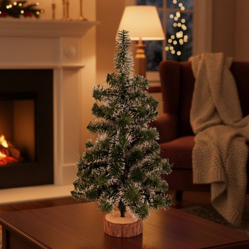 Albero di Natale Verde Marrone Ignifugo si Plastica, no Legno Base Inclusa 75h cm, Diametro Massimo 20 cm - Todina