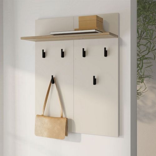 Appendiabiti Beige Marrone Rovere set Fissaggio a Muro Incluso 6 Ganci 83h cm, Installazione a Muro - Igliano