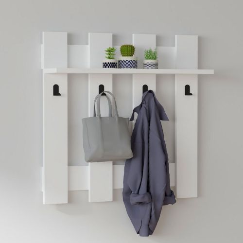 Appendiabiti Bianco 4 Ganci Installazione a Muro 70h cm, - Serpico