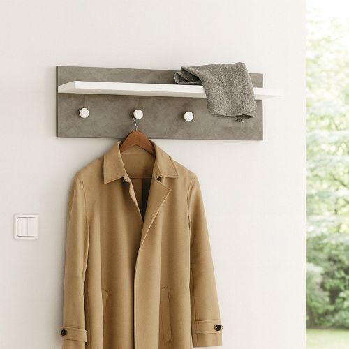 Appendiabiti Bianco Grigio Cemento 4 Ganci Installazione a Muro, Colore Struttura Grigio - Mozzo