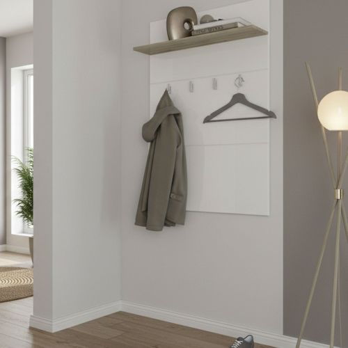 Appendiabiti Bianco Marrone Rovere set Fissaggio a Muro Incluso 4 Ganci 114h cm, Installazione a Muro - Montese