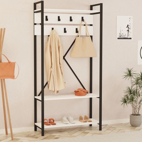 Appendiabiti Bianco Nero 7 Ganci Installazione a Terra 180h cm, Colore Struttura Nero - Celiera