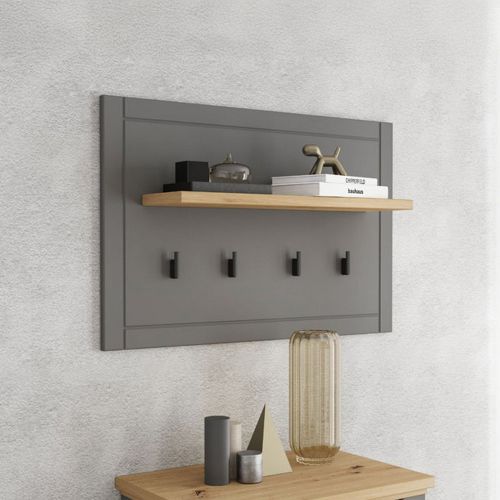 Appendiabiti Grigio Scuro Marrone Rovere set Fissaggio a Muro Incluso 4 Ganci 57h cm, Installazione a Muro - Mediglia