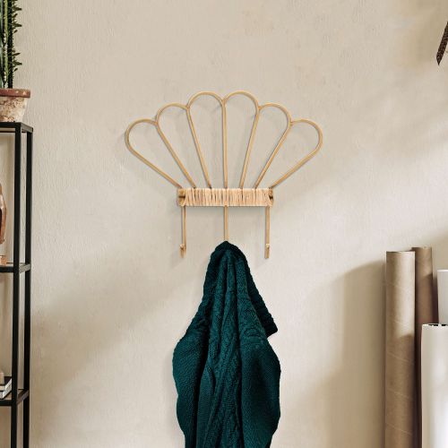 Appendiabiti Marrone Finitura in Rattan Color Bamboo Naturale 3 Ganci 33h cm, Installazione Sospeso - Danatala