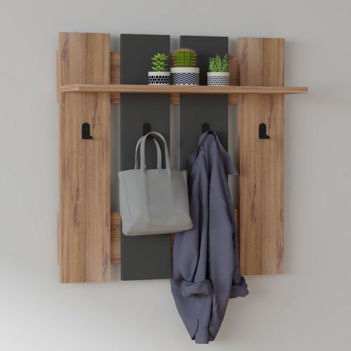 Appendiabiti Marrone Noce Nero Antracite 4 Ganci Installazione a Muro 70h cm, Colore Struttura Nero - Ortueri