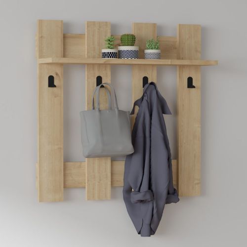 Appendiabiti Marrone Rovere 4 Ganci Installazione a Muro 70h cm, Sfumatura Colore Struttura Rovere - Serpico