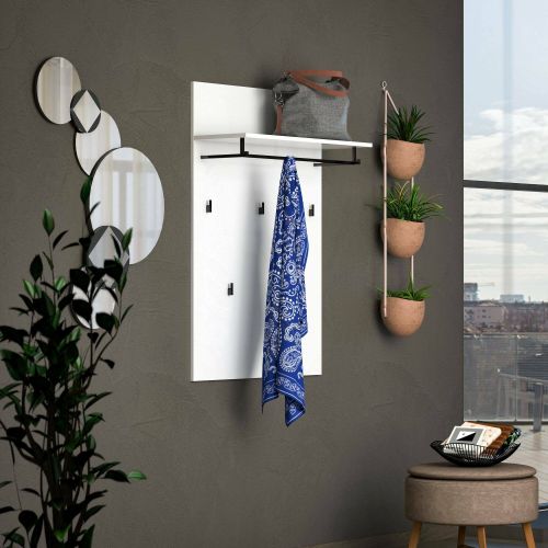 Appendiabiti Tripoli, Attaccapanni, Portabiti multiuso, Appendiabiti da parete, Made in Italy, 80x115h26 cm, Bianco lucido e Antracite