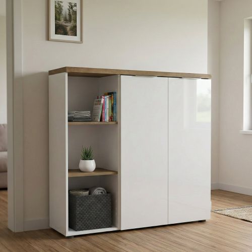 Armadio bianco lucido e legno salvaspazio 120x115h cm - Belsito