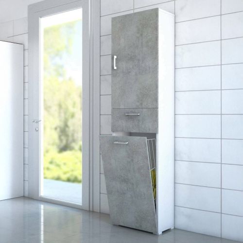 Armadio cemento e bianco con cassetto 45x195h cm - Aryanne