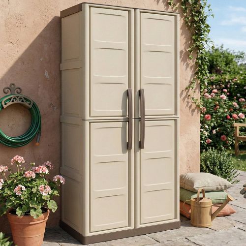 Armadio da esterno 2 ante beige e marrone 70x165h cm - Adenina