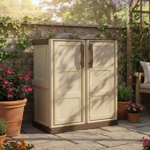 Armadio da esterno 2 ante beige e marrone 70x85h cm - Acira
