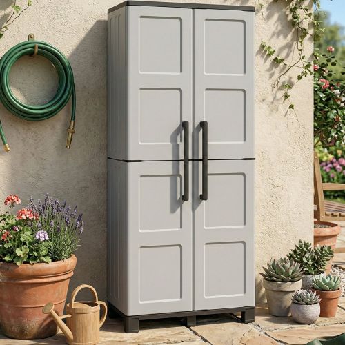 Armadio da esterno 2 ante grigio chiaro e nero 68x169h cm - Ash