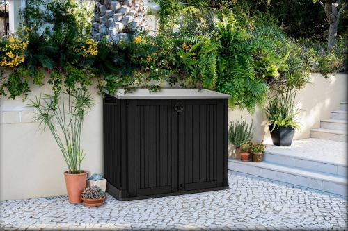 Armadio da esterno Briantino, Mobile outdoor, Mobiletto giardino multiuso, Contenitore per balcone o garage, 132x72 h114 cm, Nero
