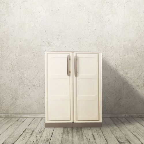 Armadio da esterno Courtrai, Armadio balcone multiuso, Mobile da esterno a 2 ante, 100% Made in Italy, Beige e Marrone, 70x39h86 cm Finitura quadri